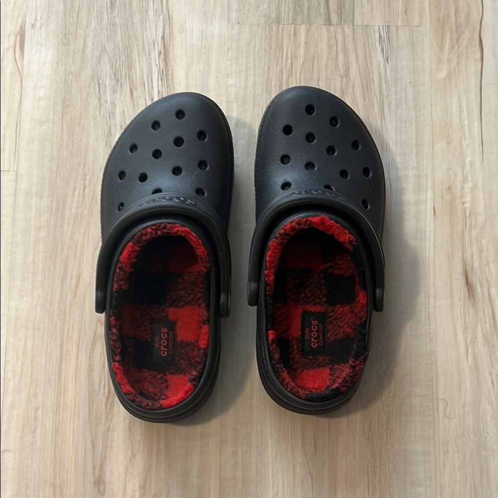 Crocs Slip ons w/Hunter Plaid Plush lining